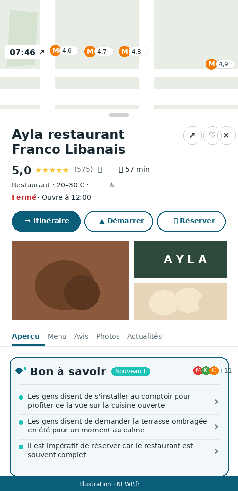 Bloc Bon à savoir sur la fiche Google Maps du restaurant Ayla Paris