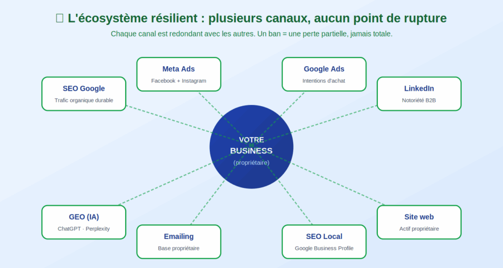 L'écosystème résilient — plusieurs canaux redondants