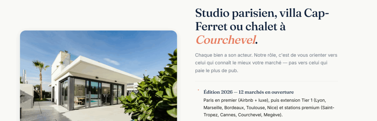 Capture de la section Édition 2026 : Studio parisien, villa Cap-Ferret ou chalet à Courchevel, 12 marchés en ouverture